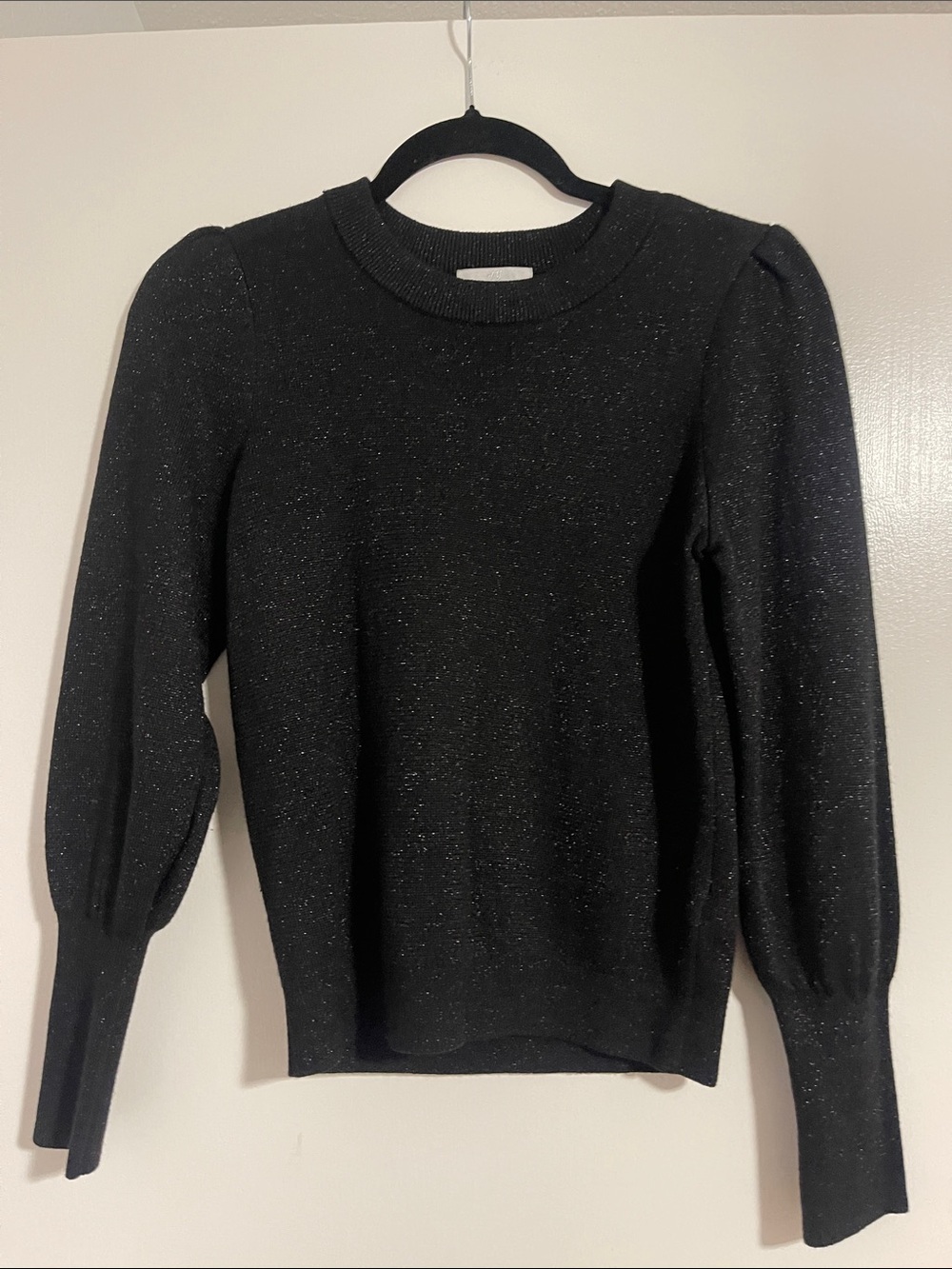 H&M Black Glitter Puff-Shoulder Sweater